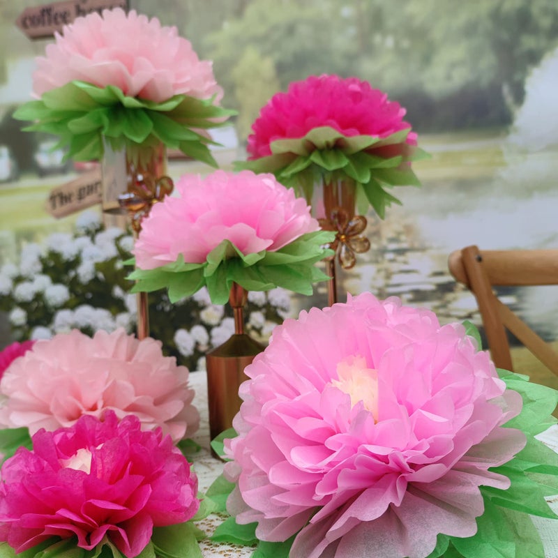 Mybbshower Pink Paper Flower Wedding Centerpiece Birthday Party Backdrop Nursery Room Wall Home Decoration Pack of 9 - Image 2